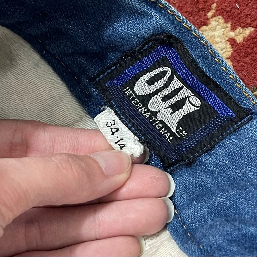 RARE VTG 1970’s OUI Wide Leg Leather
Patchwork Panel Bell Bottom Jeans 34/14 - Picture 9 of 9